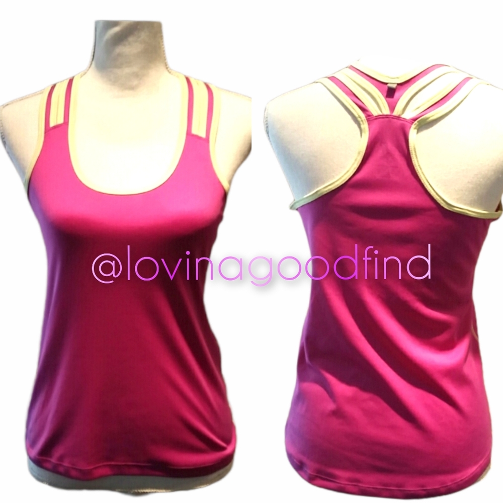 Avia Tank Pink Yellow Racerback Tank Top in Small EUC sz S